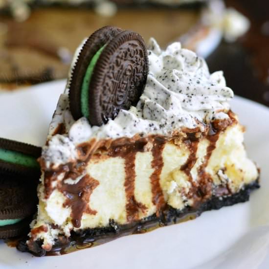 Oreo Mint Chocolate Chip Cheesecake