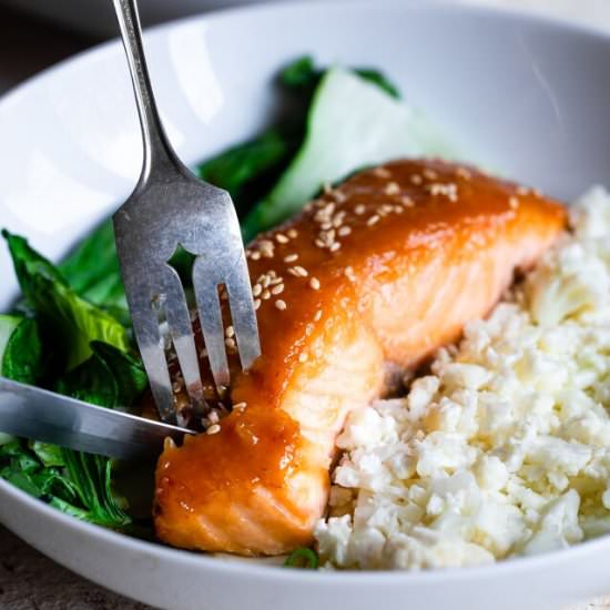 Honey Sriracha Miso Glazed Salmon