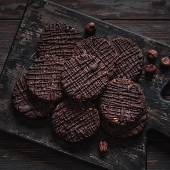 Chocolate, chickpea ,hazelnut cookies