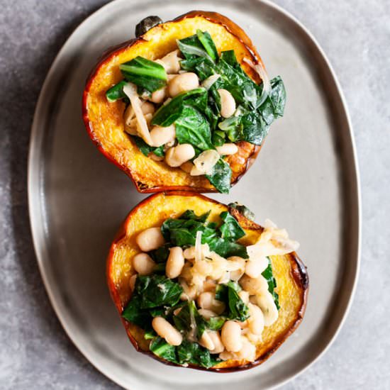 Stuffed Squash with Garlicky Greens