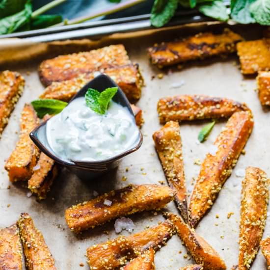 Moroccan Sweet Potato Fries & Raita