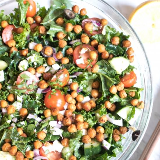 Chickpea Kale Greek Salad