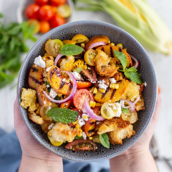 Grilled Peach, Corn & Tomato Salad