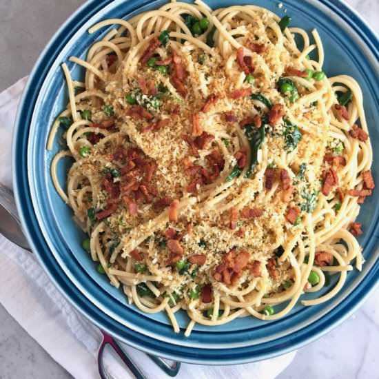 One-Pan Bucatini with Peas & Greens