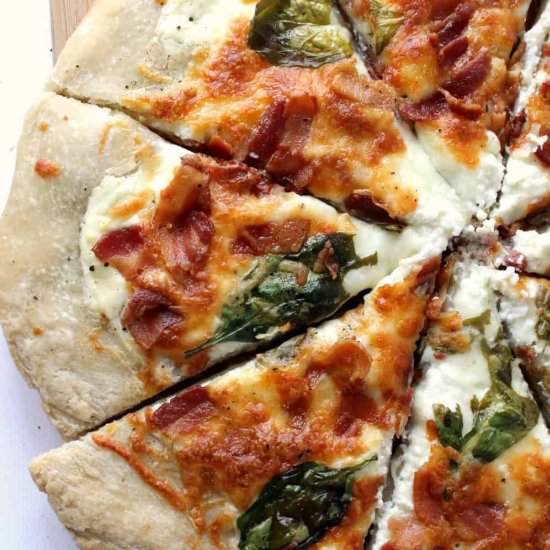White Pizza with Spinach and Bacon