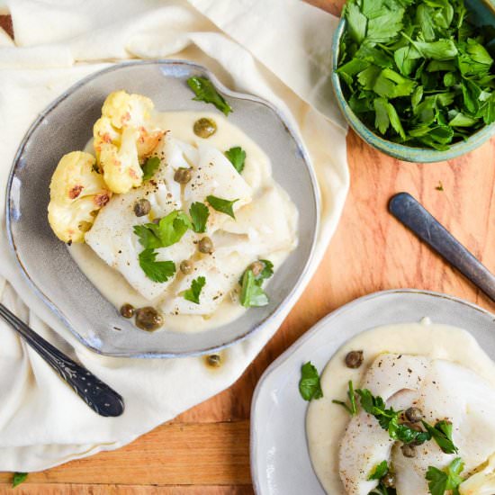 Baked Cod with Lemon Caper Sauce