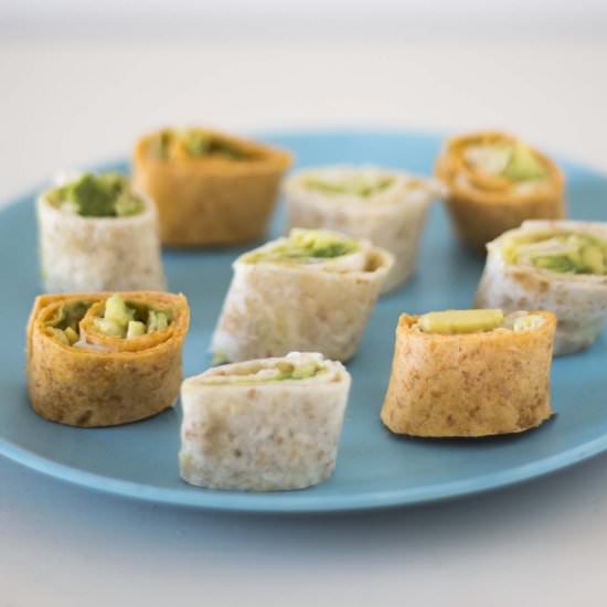 Avocado hummus tortilla pinwheels