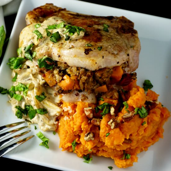 Stuffed Pork Chops w/ Mustard Sauce