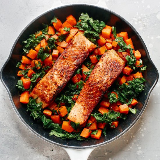 Spicy Salmon Sweet Potato Skillet