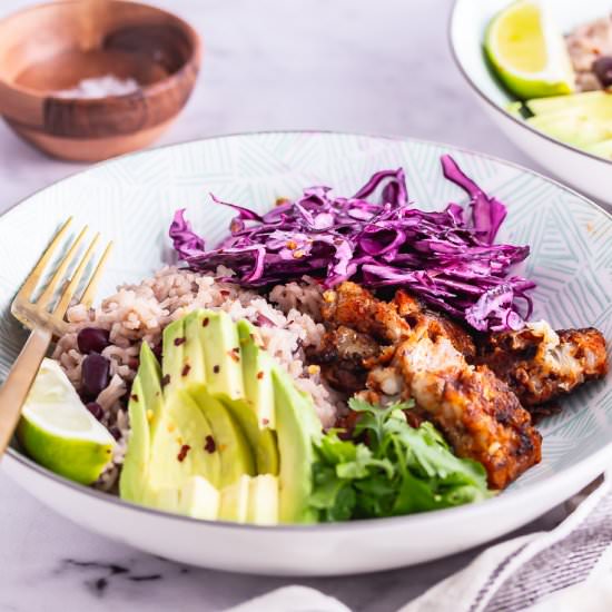 Fish Taco Bowl with Rice & Slaw
