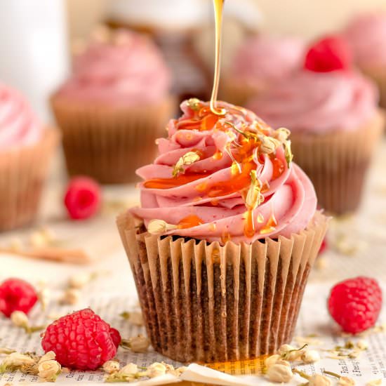 Chocolate Honey Raspberry Cupcake