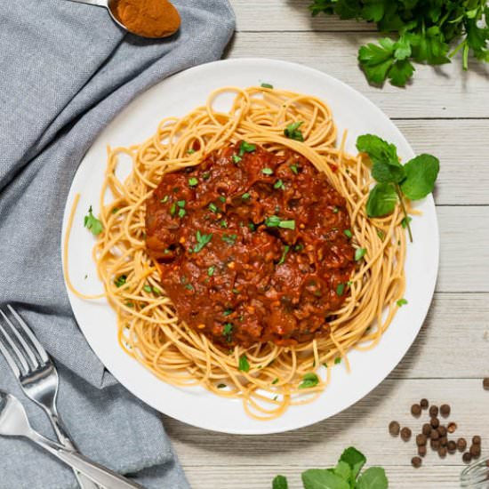 Greek Meat Sauce with Spaghetti