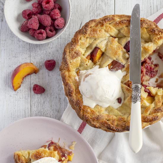 Peach and Raspberry Lattice Pie