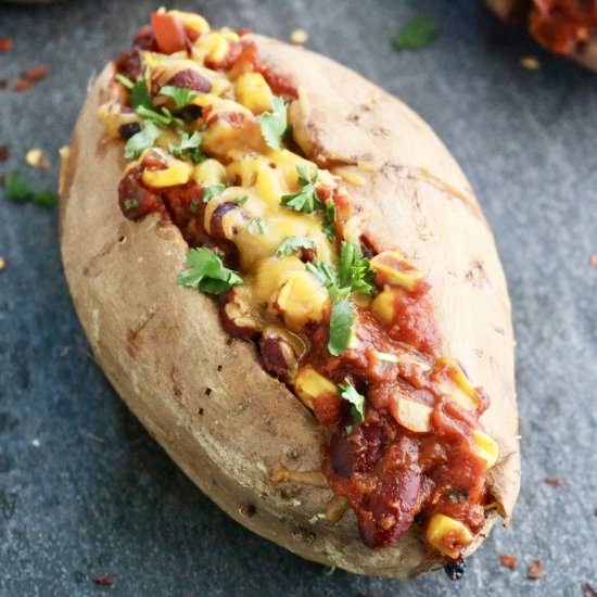 Chili Stuffed Sweet Potatoes