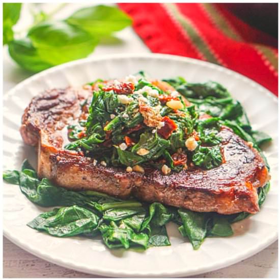 Pan Fried Steak Spinach & Tomatoes