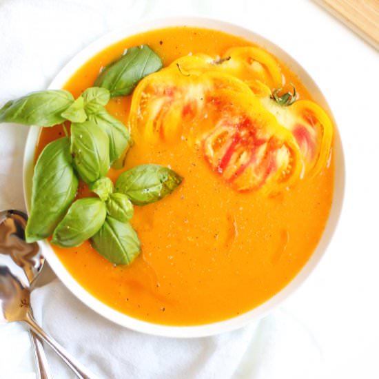 Fresh yellow heirloom tomato soup