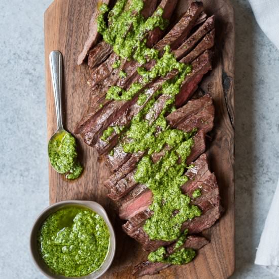 Grilled Flank Steak & Spinach Pesto