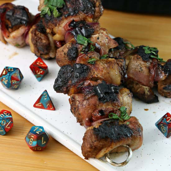 cherry charred pork skewers