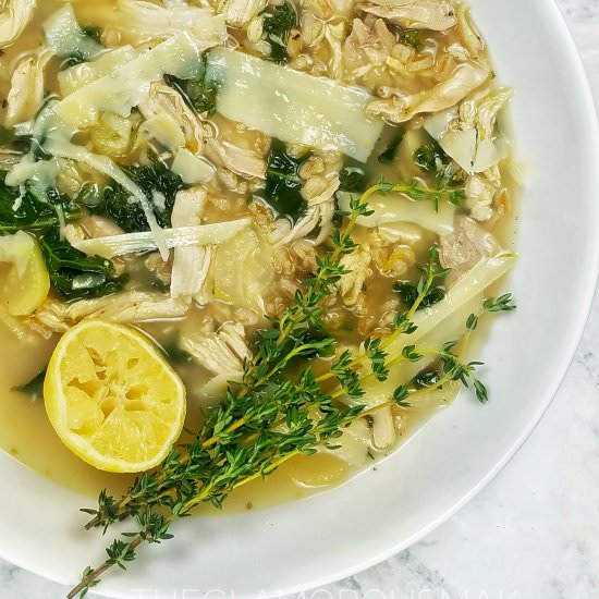 Easy Chicken Soup with Kale + Farro