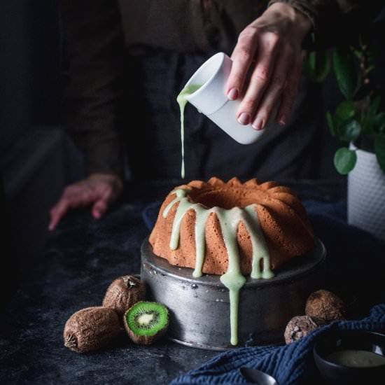 Tahini Bundt Cake With Kiwi Glaze