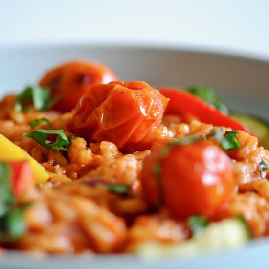Tomato Risotto with Chargrilled Veg
