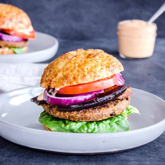Smoky Eggplant Bean Burger (vegan)