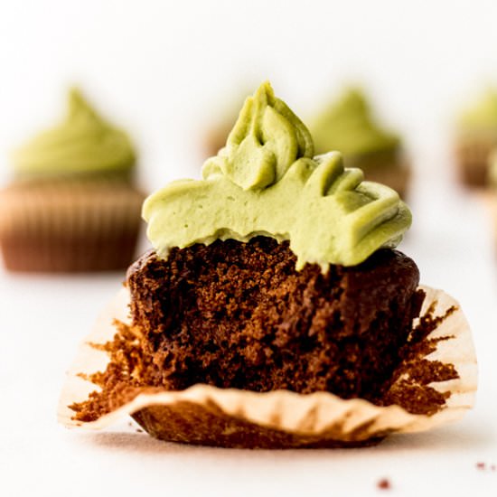Chocolate Cupcakes Matcha Frosting