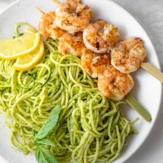 Pesto Spaghetti with Shrimp
