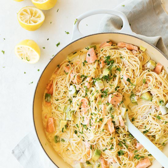 Creamy Salmon + Avocado Pasta