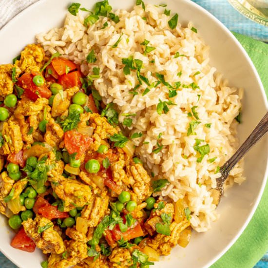 Curry ground turkey with rice