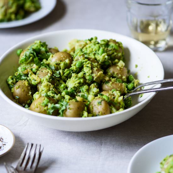 Smashed New Potatoes with Peas