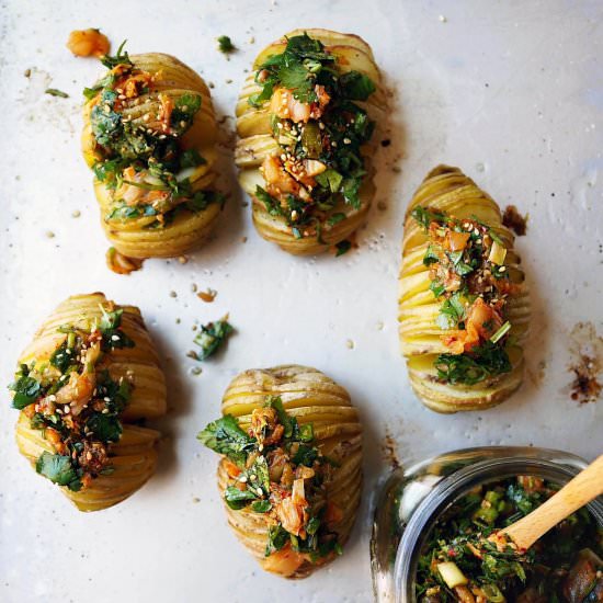 Kimchichurri Hasselback Potatoes