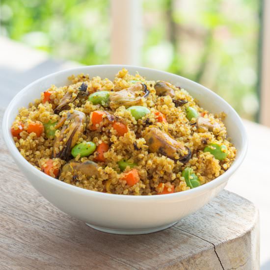 Curry Fried Quinoa with Mussels