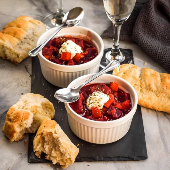 Red Borscht Soup with Beet Gnocchi