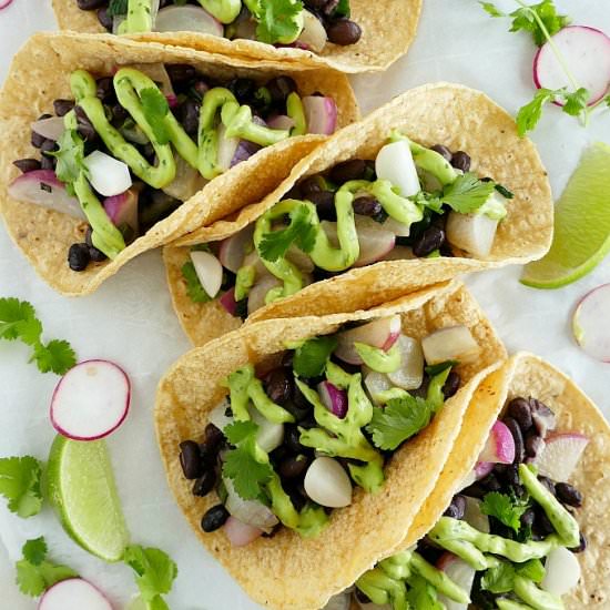 Radish and Black Bean Tacos