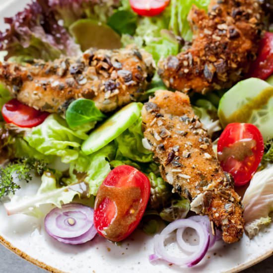 Pumpkin seed crusted chicken salad
