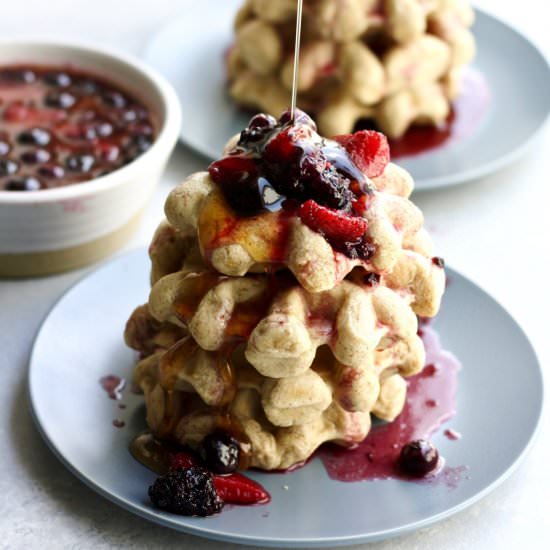 GF lemon waffles with berry compote