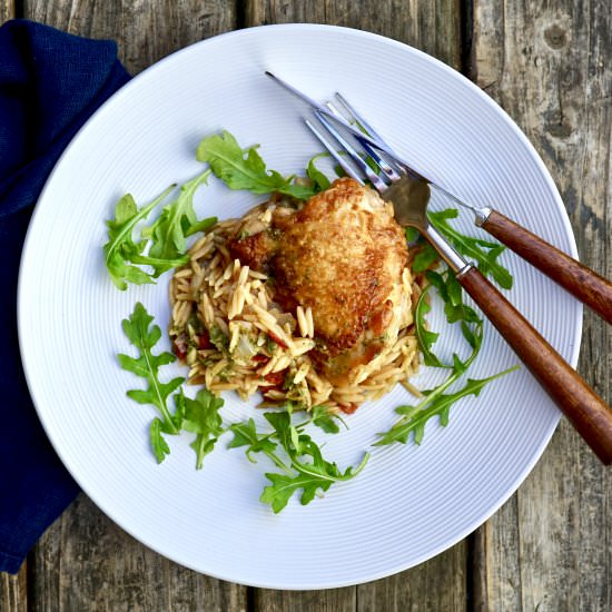 Skillet Chicken With Orzo And Pesto