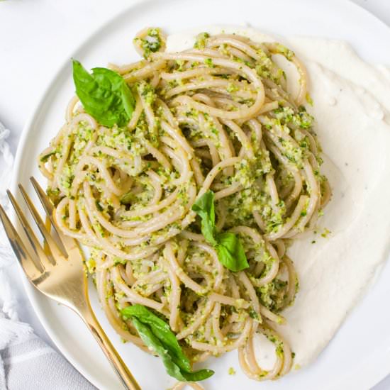 Pesto Pasta With Whipped Ricotta