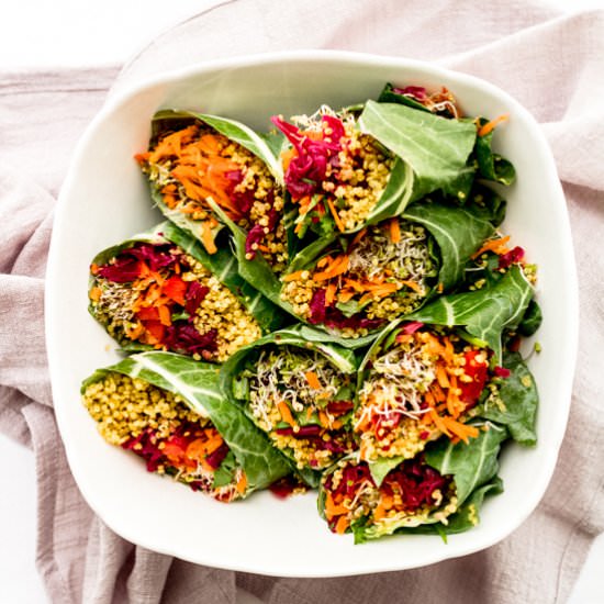 Rainbow Collard Wraps Curry Quinoa