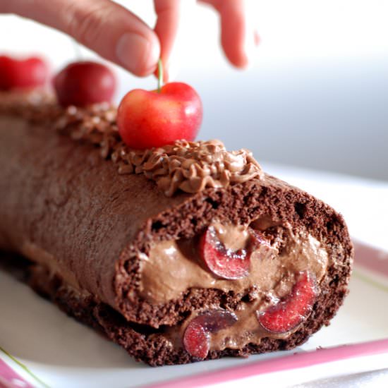 Chocolate Cake Roll with Cherries