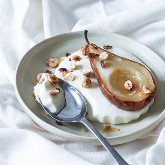 Panna Cotta with Pear and Hazelnuts