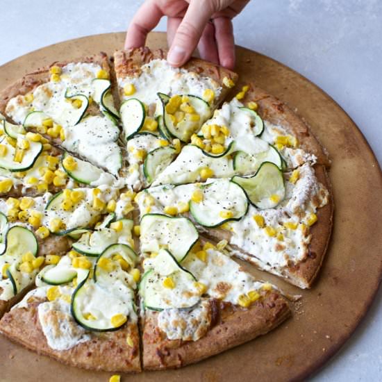 whole grain zucchini & corn pizza
