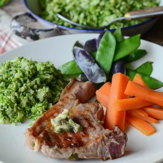 Lamb chops with broccoli rice