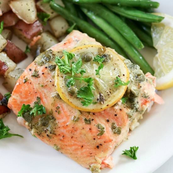 Baked Dijon Lemon Caper Salmon