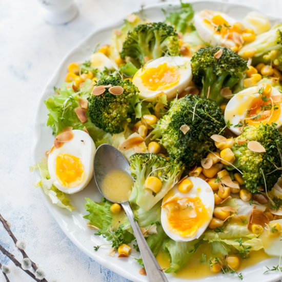 Broccoli egg salad with corn