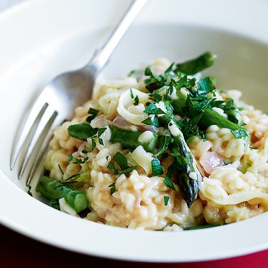 Fennel, asparagus & cheese risotto