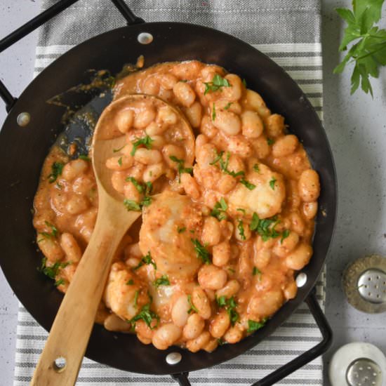 Monkfish with beans