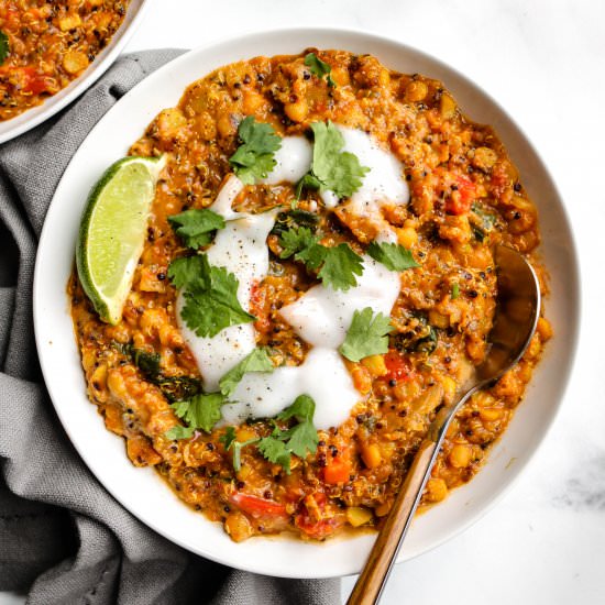 vegan curried quinoa & lentil stew