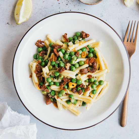 Pea Pasta with Chorizo